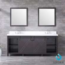 Load image into Gallery viewer, Lexora LM342280DCCSM30 Marsyas 80&quot; Brown Double Vanity, White Quartz Top, White Square Sinks and 30&quot; Mirrors