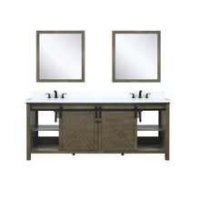 Load image into Gallery viewer, Lexora LM342280DKCSM30 Marsyas 80&quot; Rustic Brown Double Vanity, White Quartz Top, White Square Sinks and 30&quot; Mirrors