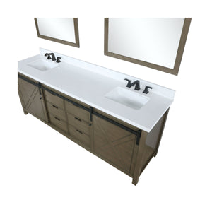 Lexora LM342280DKCSM30 Marsyas 80" Rustic Brown Double Vanity, White Quartz Top, White Square Sinks and 30" Mirrors