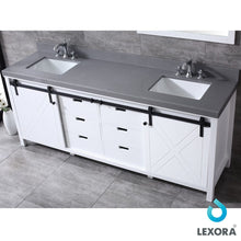 Load image into Gallery viewer, Lexora LM342284DAASM34 Marsyas 84&quot; White Double Vanity, Grey Quartz Top, White Square Sinks and 34&quot; Mirrors