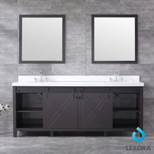 Load image into Gallery viewer, Lexora LM342284DCCSM34 Marsyas 84&quot; Brown Double Vanity, White Quartz Top, White Square Sinks and 34&quot; Mirrors