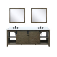 Load image into Gallery viewer, Lexora LM342284DKCSM34 Marsyas 84&quot; Rustic Brown Double Vanity, White Quartz Top, White Square Sinks and 34&quot; Mirrors