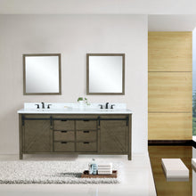Load image into Gallery viewer, Lexora LM342284DKCSM34 Marsyas 84&quot; Rustic Brown Double Vanity, White Quartz Top, White Square Sinks and 34&quot; Mirrors