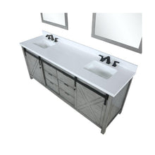 Load image into Gallery viewer, Lexora LM342284DHCSM34 Marsyas 84&quot; Ash Grey Double Vanity, White Quartz Top, White Square Sinks and 34&quot; Mirrors