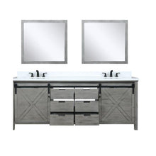 Load image into Gallery viewer, Lexora LM342284DHCSM34 Marsyas 84&quot; Ash Grey Double Vanity, White Quartz Top, White Square Sinks and 34&quot; Mirrors