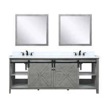 Load image into Gallery viewer, Lexora LM342284DHCSM34 Marsyas 84&quot; Ash Grey Double Vanity, White Quartz Top, White Square Sinks and 34&quot; Mirrors