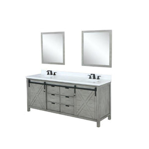 Lexora LM342284DHCSM34 Marsyas 84" Ash Grey Double Vanity, White Quartz Top, White Square Sinks and 34" Mirrors