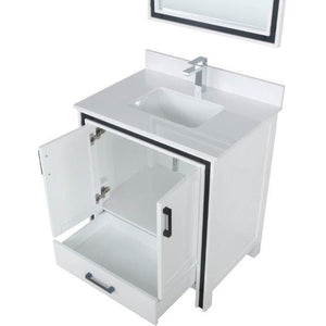 Lexora LZV352230SAJSM28 Ziva 30" White Single Vanity, Cultured Marble Top, White Square Sink and 28" Mirror