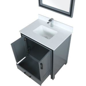 Lexora LZV352230SBJSM28 Ziva 30" Dark Grey Single Vanity, Cultured Marble Top, White Square Sink and 28" Mirror