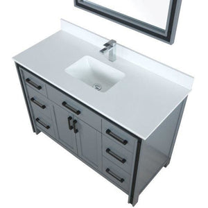 Lexora LZV352248SBJSM34 Ziva 48" Dark Grey Single Vanity, Cultured Marble Top, White Square Sink and 34" Mirror