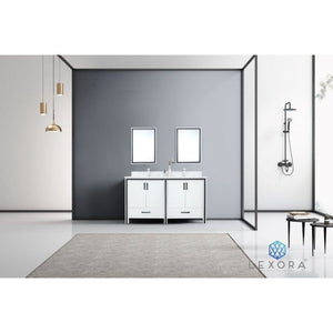 Lexora LZV352260SAJSM22 Ziva 60" White Double Vanity, Cultured Marble Top, White Square Sink and 22" Mirrors