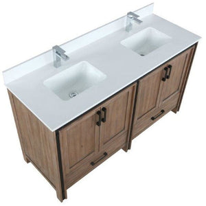 Lexora LZV352260SNJS000 Ziva 60" Rustic Barnwood Double Vanity, Cultured Marble Top, White Square Sink and no Mirror