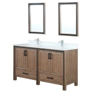 Lexora LZV352260SNJSM22 Ziva 60" Rustic Barnwood Double Vanity, Cultured Marble Top, White Square Sink and 22" Mirrors