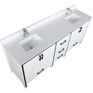 Lexora LZV352272SAJS000 Ziva 72" White Double Vanity, Cultured Marble Top, White Square Sink and no Mirror
