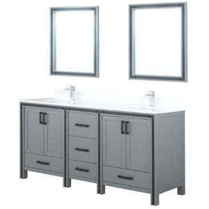 Lexora LZV352272SBJSM30 Ziva 72" Dark Grey Double Vanity, Cultured Marble Top, White Square Sink and 30" Mirrors