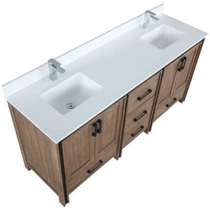 Lexora LZV352272SNJS000 Ziva 72" Rustic Barnwood Double Vanity, Cultured Marble Top, White Square Sink and no Mirror