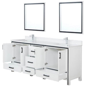 Lexora LZV352280SAJSM30 Ziva 80" White Double Vanity, Cultured Marble Top, White Square Sink and 30" Mirrors