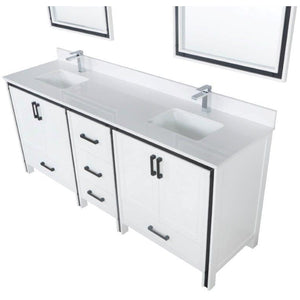 Lexora LZV352280SAJSM30 Ziva 80" White Double Vanity, Cultured Marble Top, White Square Sink and 30" Mirrors