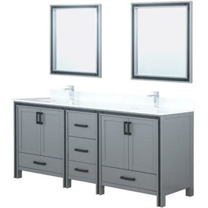 Lexora LZV352280SBJSM30 Ziva 80" Dark Grey Double Vanity, Cultured Marble Top, White Square Sink and 30" Mirrors