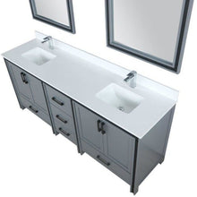Load image into Gallery viewer, Lexora LZV352280SBJSM30 Ziva 80&quot; Dark Grey Double Vanity, Cultured Marble Top, White Square Sink and 30&quot; Mirrors