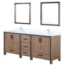 Load image into Gallery viewer, Lexora LZV352280SNJSM30 Ziva 80&quot; Rustic Barnwood Double Vanity, Cultured Marble Top, White Square Sink and 30&quot; Mirrors