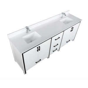 Lexora LZV352284SAJS000 Ziva 84" White Double Vanity, Cultured Marble Top, White Square Sink and no Mirror