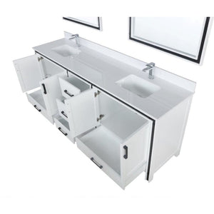 Lexora LZV352284SAJSM34 Ziva 84" White Double Vanity, Cultured Marble Top, White Square Sink and 34" Mirrors