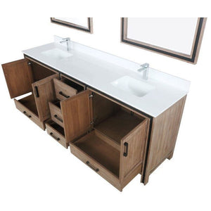 Lexora LZV352284SNJSM34 Ziva 84" Rustic Barnwood Double Vanity, Cultured Marble Top, White Square Sink and 34" Mirrors