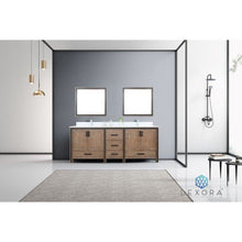 Load image into Gallery viewer, Lexora LZV352284SNJSM34 Ziva 84&quot; Rustic Barnwood Double Vanity, Cultured Marble Top, White Square Sink and 34&quot; Mirrors
