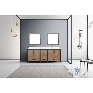 Lexora LZV352284SNJSM34 Ziva 84" Rustic Barnwood Double Vanity, Cultured Marble Top, White Square Sink and 34" Mirrors
