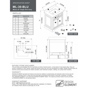 Design Element Milano 30" Single Vanity in Blue ML-30-BLU