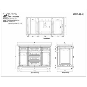 Design Element Milano 48" Single Sink Vanity in White ML-48-WT