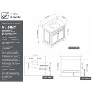 Design Element ML-96MC-BLU Milano 96" Double Sink Bathroom Vanity Modular Set in Blue