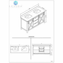 Load image into Gallery viewer, Lexora LM342260DAASM24F Marsyas 60&quot; White Double Vanity, Grey Quartz Top, White Square Sinks and 24&quot; Mirrors w/ Faucets