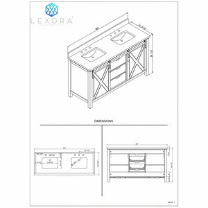 Lexora LM342260DAASM24F Marsyas 60" White Double Vanity, Grey Quartz Top, White Square Sinks and 24" Mirrors w/ Faucets