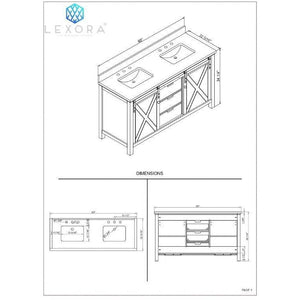 Lexora LM342260DCCS000 Marsyas 60" Brown Double Vanity, White Quartz Top, White Square Sinks and no Mirror