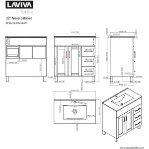 LAVIVA 31321529-32W-CB Nova 32 - White Cabinet + Ceramic Basin Counter