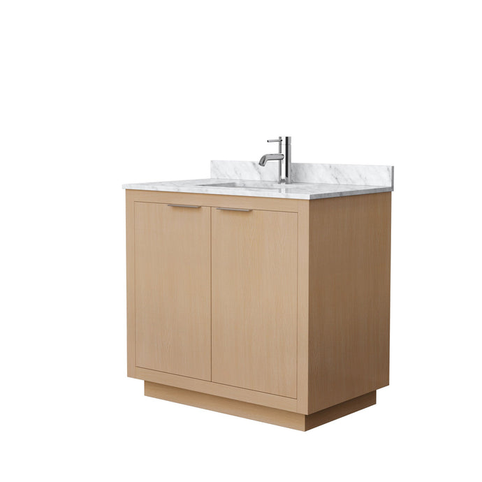 Wyndham Collection WCF282836SLSCMUNSMXX Maroni 36 Inch Single Bathroom Vanity in Light Straw, White Carrara Marble Countertop, Undermount Square Sink