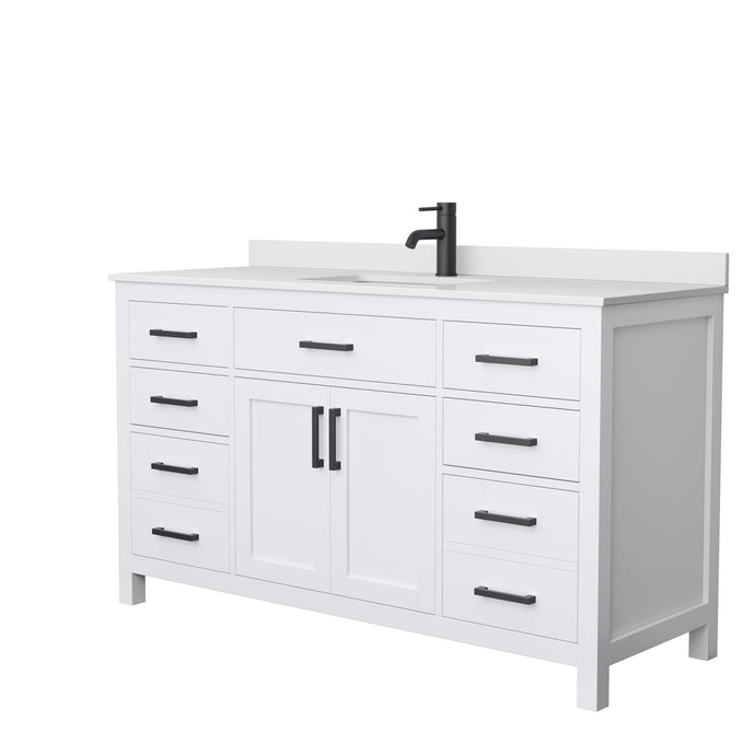Wyndham Collection WCG242460SWBWCUNSMXX Beckett 60 Inch Single Bathroom Vanity in White, White Cultured Marble Countertop, Undermount Square Sink, Matte Black Trim