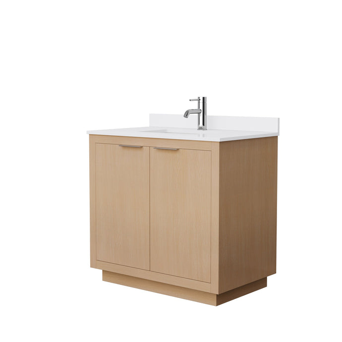Wyndham Collection WCF282836SLSWCUNSMXX Maroni 36 Inch Single Bathroom Vanity in Light Straw, White Cultured Marble Countertop, Undermount Square Sink