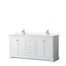 Load image into Gallery viewer, Wyndham Collection WCV232372DWGWCUNSMXX Avery 72 Inch Double Bathroom Vanity in White, White Cultured Marble Countertop, Undermount Square Sinks, Brushed Gold Trim
