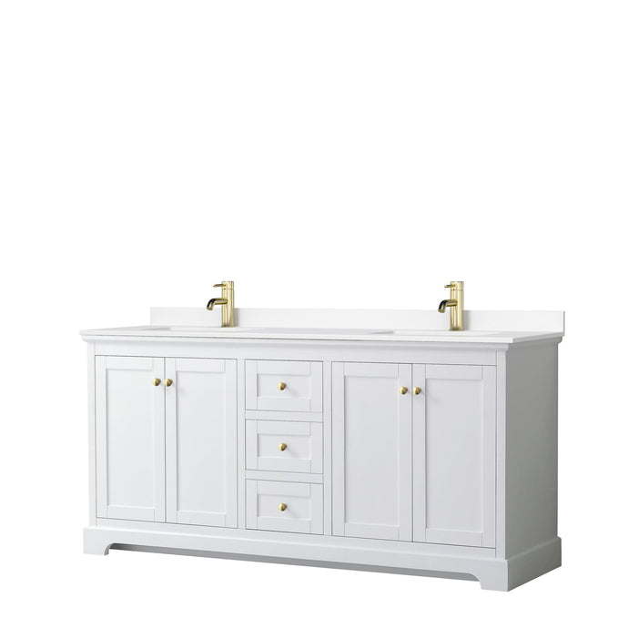 Wyndham Collection WCV232372DWGWCUNSMXX Avery 72 Inch Double Bathroom Vanity in White, White Cultured Marble Countertop, Undermount Square Sinks, Brushed Gold Trim
