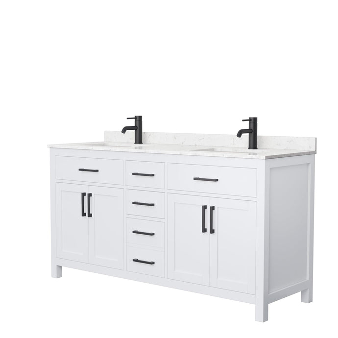 Wyndham Collection WCG242466DWBCCUNSMXX Beckett 66 Inch Double Bathroom Vanity in White, Carrara Cultured Marble Countertop, Undermount Square Sinks, Matte Black Trim