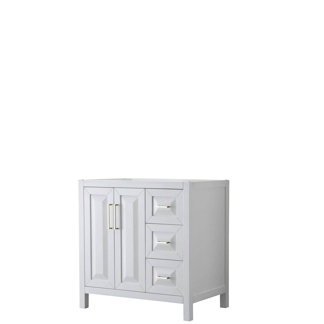 Wyndham Collection WCV252536SWGCXSXXMXX Daria 36 Inch Single Bathroom Vanity in White, No Countertop, No Sink, Brushed Gold Trim