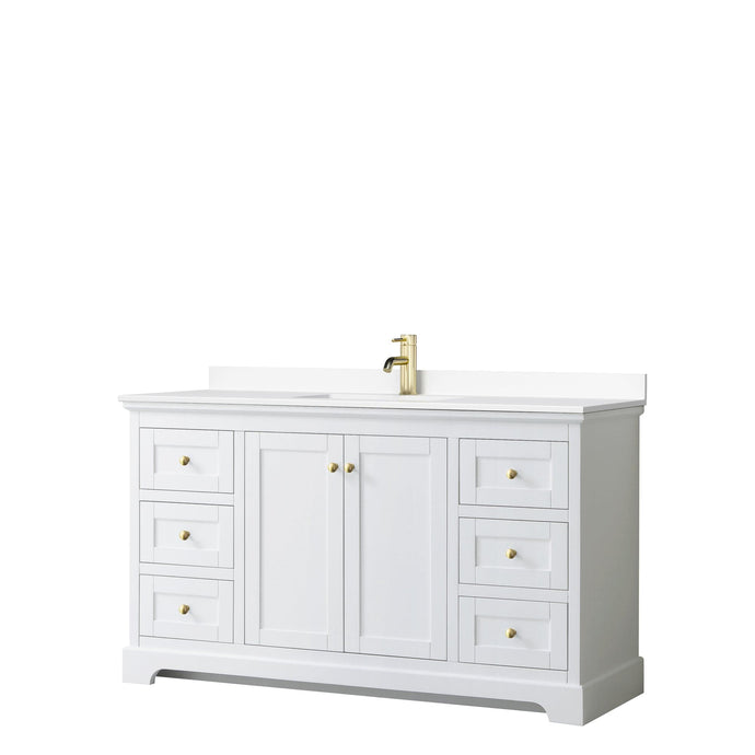 Wyndham Collection WCV232360SWGWCUNSMXX Avery 60 Inch Single Bathroom Vanity in White, White Cultured Marble Countertop, Undermount Square Sink, Brushed Gold Trim