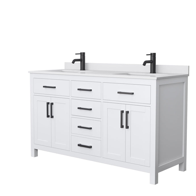 Wyndham Collection WCG242460DWBWCUNSMXX Beckett 60 Inch Double Bathroom Vanity in White, White Cultured Marble Countertop, Undermount Square Sinks, Matte Black Trim