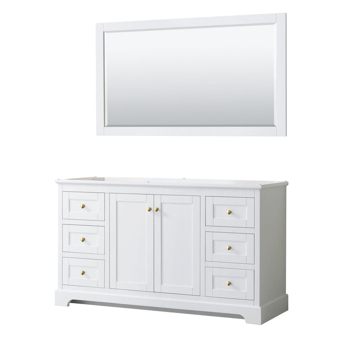 Wyndham Collection WCV232360SWGCXSXXM58 Avery 60 Inch Single Bathroom Vanity in White, No Countertop, No Sink, 58 Inch Mirror, Brushed Gold Trim