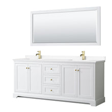 Load image into Gallery viewer, Wyndham Collection WCV232380DWGWCUNSM70 Avery 80 Inch Double Bathroom Vanity in White, White Cultured Marble Countertop, Undermount Square Sinks, 70 Inch Mirror, Brushed Gold Trim