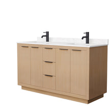 Load image into Gallery viewer, Wyndham Collection WCF282860DLBC2UNSMXX Maroni 60 Inch Double Bathroom Vanity in Light Straw, Light-Vein Carrara Cultured Marble Countertop, Undermount Square Sinks, Matte Black Trim