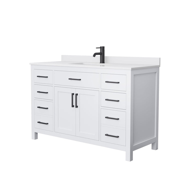 Wyndham Collection WCG242454SWBWCUNSMXX Beckett 54 Inch Single Bathroom Vanity in White, White Cultured Marble Countertop, Undermount Square Sink, Matte Black Trim